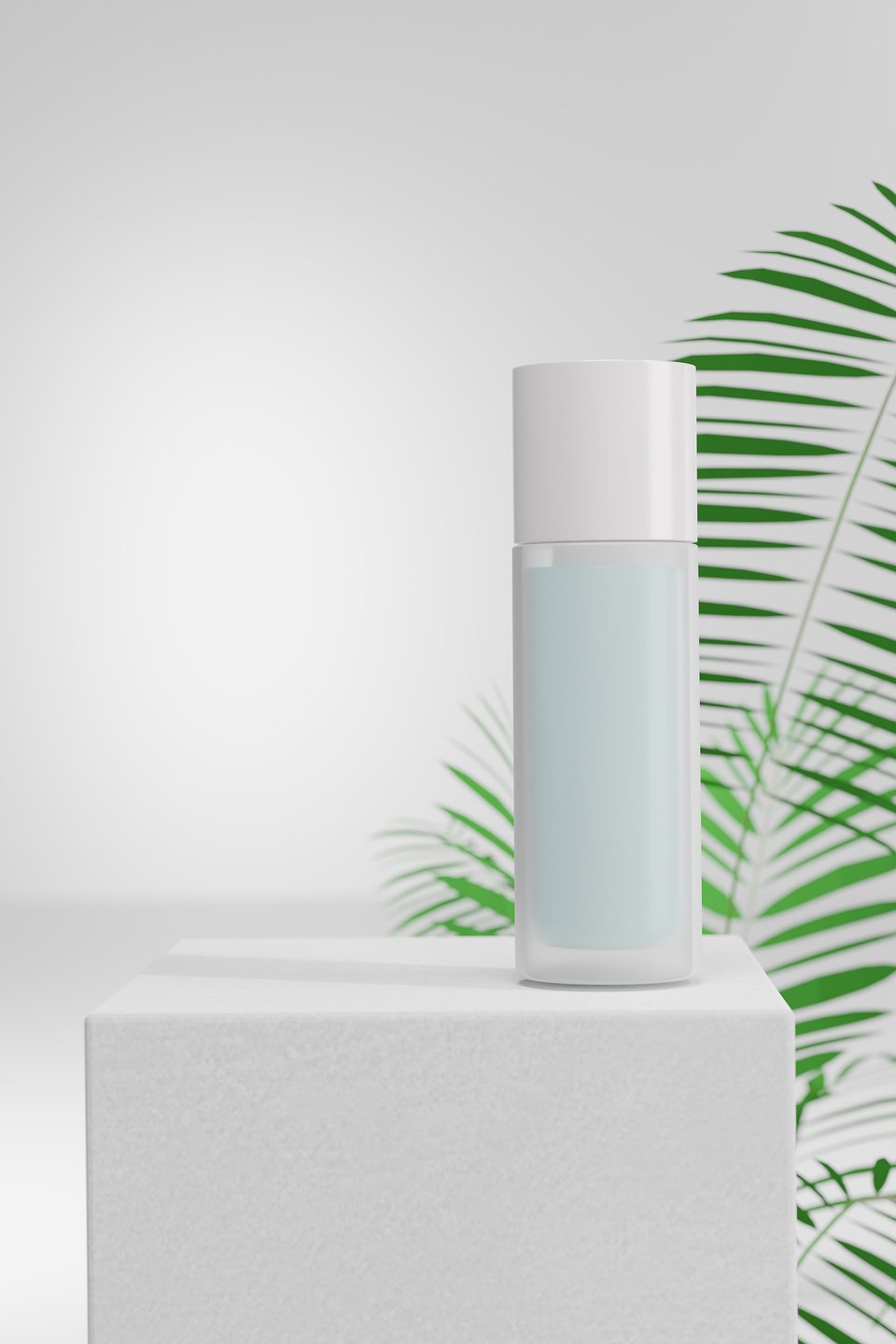 3D Render. Mockup Bottle of Essence Toner in Natural Light. Face Skin Care Cosmetics.